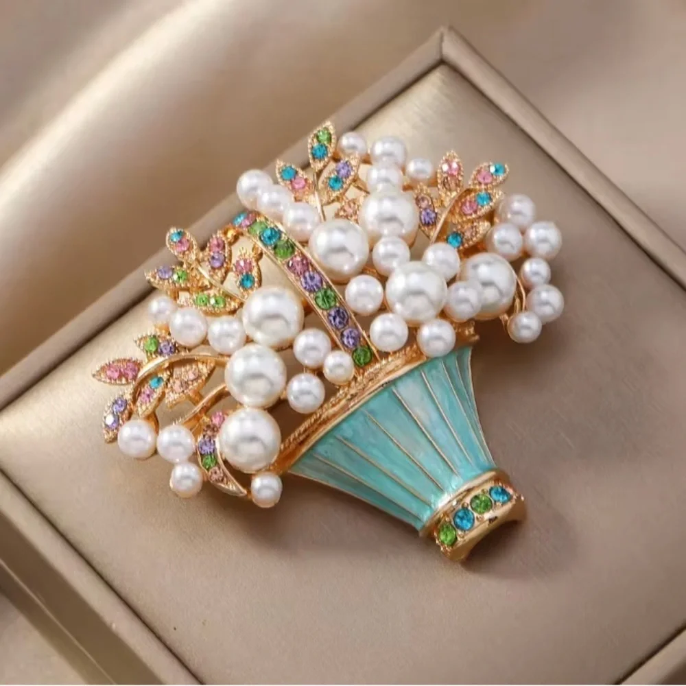 Elegant Gold & Blue Floral Brooch.